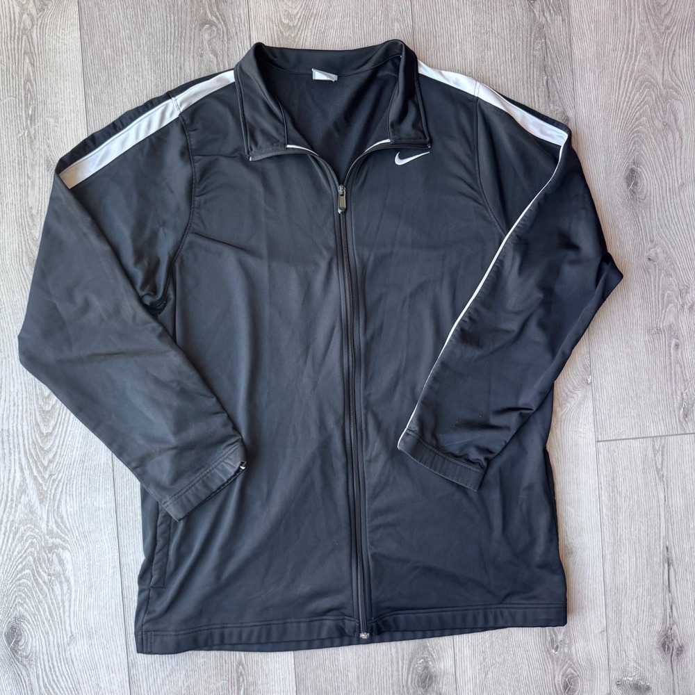 Vintage Nike Track Jacket Mens XXL Black White Piping Full Zip Swoosh Y2K 2000s